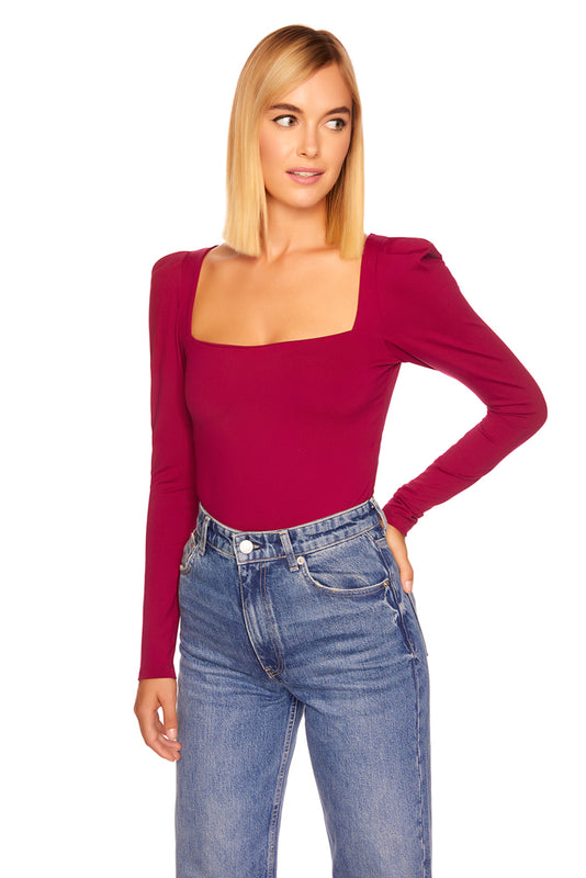 puff long sleeve square neck top